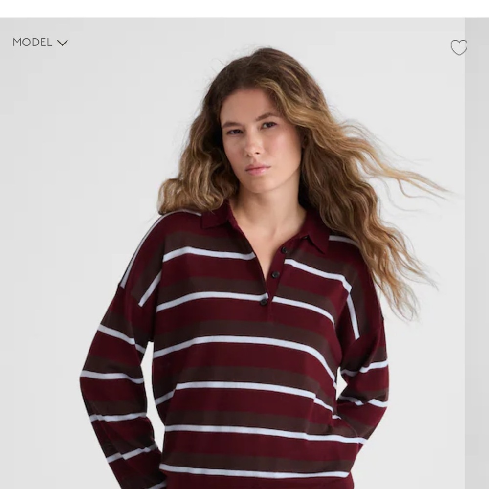 Madewell Burgundy and White Striped polo merino wool sweater